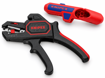 Zestaw szczypce automatyczne do ściągania izolacji 0,2 - 6,0 mm z regulacją 12 62 180 + ściągacz uniwersalny ErgoStrip 16 95 01 SB KNIPEX
