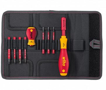 Wiha Wkretak śrubokręt i zestaw bitów slimVario plaski, Pozidriv/PlusMinus/Pozidriv, 9-cz. w torbie (41233)