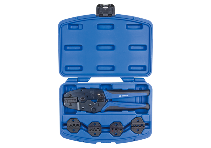 Zaciskarka do końcówek kablowych z wymiennymi matrycami, 5 cz. KING TONY 67G0005