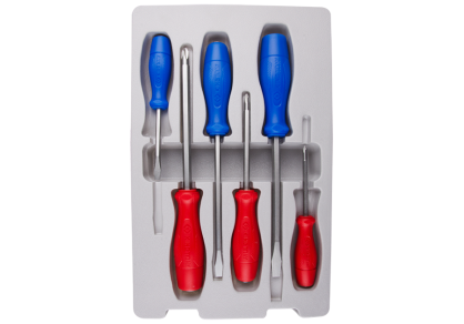 Zestaw wkrętaków śrubokrętów ślusarskich 6 cz. krzyżak PH No.1 x 75, No.2 x 100, No.3 x 150, płaskie 5.5, 6.5, 8.0, KING TONY 36206MR