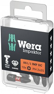 Bity do wkrętarki udarowej krzyżowe Phillips (PH 2) diamentowe "Impaktor", Wera 851/1 IMP DC WERA 05057616001 Dotyczy 1 sztuki