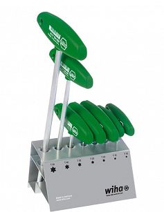 Zestaw kluczy trzpieniowych z rękojeścią T TORX® 7-cz. chromowany matowo, na stojaku warsztatowym 01348 WIHA