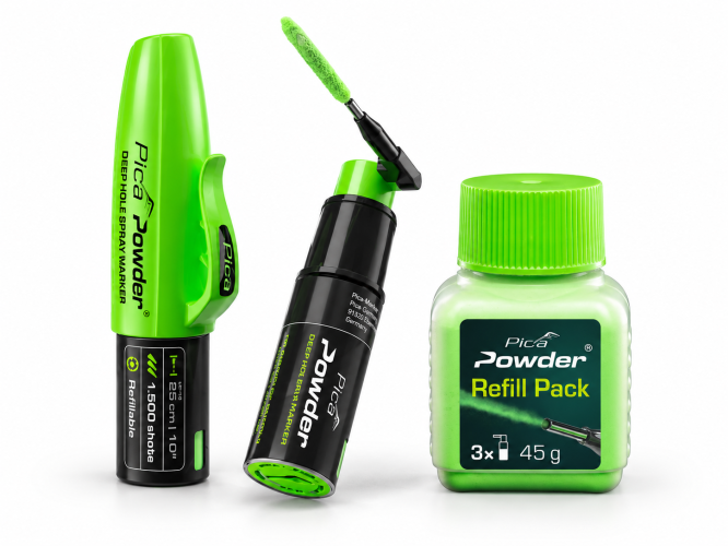Zestaw znacznik do otworów  Pica Powder Marker 2020 + proszek uzupełniający, zielony 2030 Pica 145560