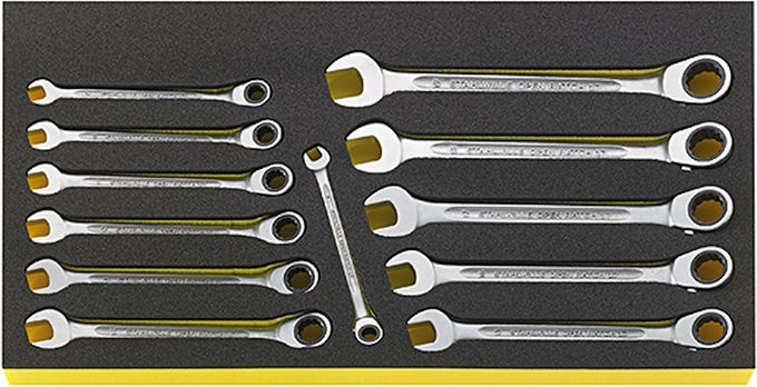 Zestaw TCS Kluczy płasko-oczkowych z grzechotką 8-19mm do skrzyni Nr 13217, 12-el. TCS WT 17/12 STAHLWILLE 96830128