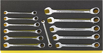 Zestaw TCS Kluczy płasko-oczkowych z grzechotką 8-19mm do skrzyni Nr 13217, 12-el. TCS WT 17/12 STAHLWILLE 96830128