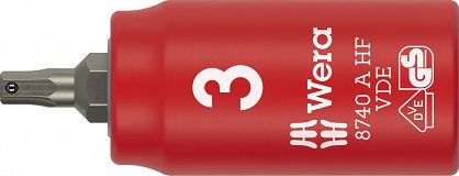 Klucz nasadowy trzpieniowy 8740 A VDE HF Zyklop, izolowany, 1/4", z funkcją przytrzymywania do śrub z gniazdem sześciokątnym, 3 x 45 mm WERA 05005900001