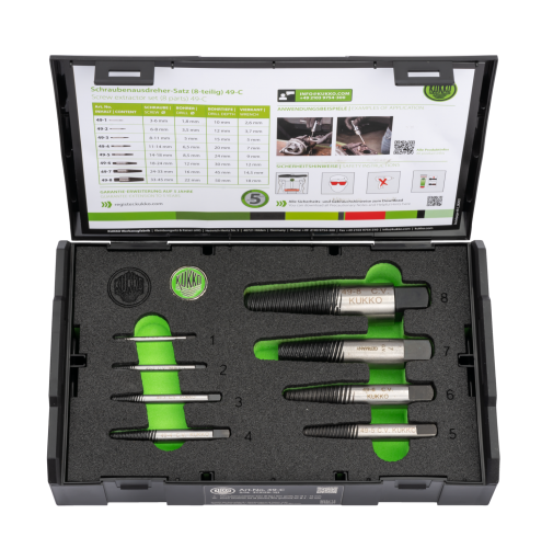 Zestaw wykrętaków do zerwanych śrub 3-45 mm KUKKO 49-C