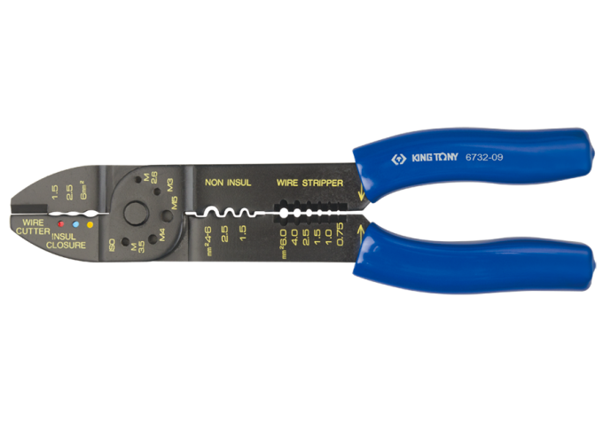 Szczypce do zaciskania i cięcia końcówek kablowych, 225mm KING TONY 6732-09