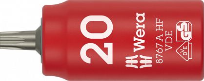 Klucz nasadowy trzpieniowy 8767 A VDE HF TORX® Zyklop, izolowany, 1/4", z funkcją przytrzymywania, TX 20 x 36 mm WERA 05005922001