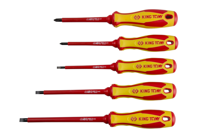 Zestaw wkrętaków śrubokrętów izolowanych 5cz. krzyżak PH No.1x 100, No.2x100, płaskie 4x100, 5,5x125, 6,5x150 KING TONY 30615MR