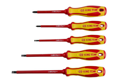 Zestaw wkrętaków śrubokrętów izolowanych 5cz. krzyżak PH No.1x 100, No.2x100, płaskie 4x100, 5,5x125, 6,5x150 KING TONY 30615MR