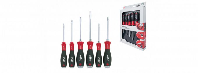 Zestaw wkrętaków śrubokrętów SoftFinish płaski, Pozidriv 6-cz. z trzonem sześciokątnym na całej długości i masywnym kołpakiem stalowym 21251 WIHA