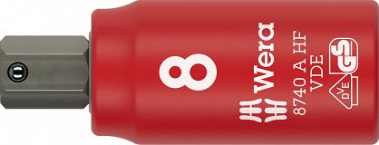 Klucz nasadowy trzpieniowy 8740 A VDE HF Zyklop, izolowany, 1/4", z funkcją przytrzymywania do śrub z gniazdem sześciokątnym, 8 x 47 mm WERA 05005904001