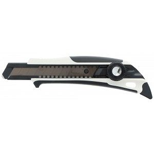 Nóż z łamanym ostrzem 18mm z pokrętłem i stalową płetwą, czarno-biały TAJIMA DFC561W-EUR