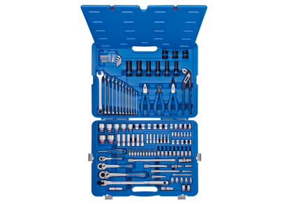 Zestaw nasadek 1/4"+3/8"+1/2" 119cz. 4-32 6-kąt. z akcesoriami, chrom+narzędzia uniwersalne w walizce plast. KING TONY 9519MR50