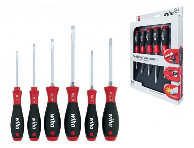 Zestaw śrubokrętów wkrętaków SoftFinish płaski, Pozidriv 6-cz. z nasadką sześciokątną 21249 WIHA