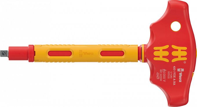 Adapter z rękojeścią poprzeczną 410 i VDE A RA izolowany VDE z funkcją grzechotki do kluczy nasadowych 1/4