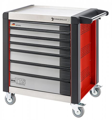 Wózek warsztatowy TTS 7-szuflad czerwony z Nakładkami, 1000x1024x 652 mm; max obciążenie: 40kg na szufladę; 1400 kg na Wózek 98/VA7 R STAHLWILLE 81200105