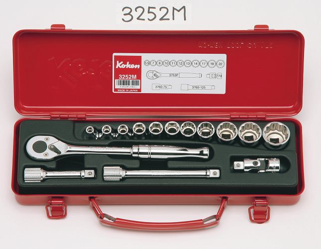 Zestaw kluczy nasadowych w kasecie 15 części KOKEN