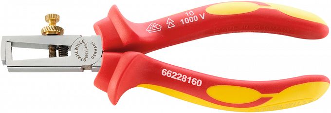 Szczypce do ściągania izolacji (do 5mm) izolowane VDE1000V L=160mm; ze śrubą regul.; chromowane 6622 8 160 VDE- 160 MM STAHLWILLE 66228160