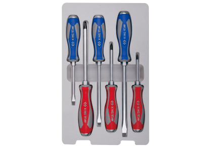 Zestaw wkrętaków śrubokrętów ślusarskich 6 cz.krzyżakPH No.1 x 75, No.2 x 100, No.3 x 150, płaskie 5.5, 6.5, 8.0  KING TONY 30206MR