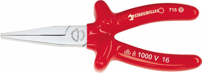 Szczypce płaskie długie VDE1000V L=160mm; chrom./izolow. 6508 7 160 STAHLWILLE 65087160