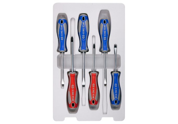 Zestaw wkrętaków śrubokrętów 6cz. krzyżak PH No.1 x 80, No.2 x 100, No.2x100, płaskie 5 x 75, 5 x 100, 6,5 x 100, 6,5 x 150   KING TONY 31216MR