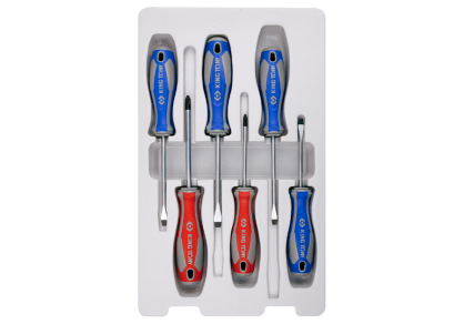 Zestaw wkrętaków śrubokrętów 6cz. krzyżak PH No.1 x 80, No.2 x 100, No.2x100, płaskie 5 x 75, 5 x 100, 6,5 x 100, 6,5 x 150   KING TONY 31216MR