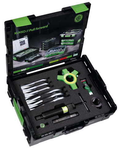 Zestaw 4 ściągaczy hydraulicznych z samocentrującymi ramionami KUKKO 845-150