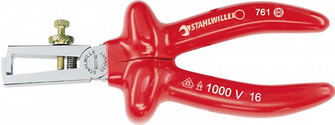 Szczypce do ściągania izolacji (do 5mm) VDE1000V L=160mm; ze śrubą regul.; chrom./izolow. 6622 7 160 VDE 160 MM STAHLWILLE 66227160
