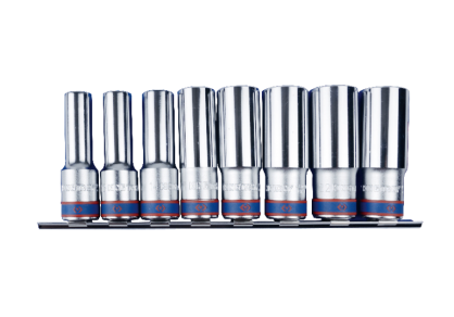 Zestaw nasadek z końcówką 1/2" 8cz. długie 12-kąt. 12 - 23mm zestaw na szynie KING TONY 4208MR10