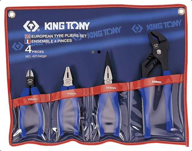 Zestaw szczypiec 4 szt., szczypce nastawne, tnące, kombinerki KING TONY 42104GP 