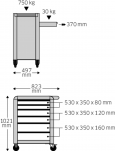 Wózek warsztatowy TTS 6-szufladowy z obiciami ABS, niebieski 95/6 B STAHLWILLE 81200012 - 3