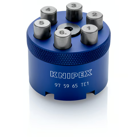 Pozycjoner dla TE (Intercontec)    0,14 – 6 mm² (AWG 26–10), średnica styku do 7,5 mm  Knipex 97 59 65 TE1