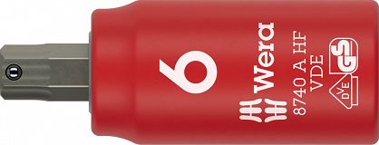 Klucz nasadowy trzpieniowy 8740 A VDE HF Zyklop, izolowany, 1/4", z funkcją przytrzymywania do śrub z gniazdem sześciokątnym, 6 x 45 mm WERA 05005903001