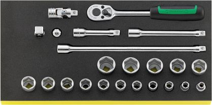 Zestaw TCS 1/3 narzędzi 3/8" Grzechotka+nasadki+akcesoria, 23-Częściowy TCS 456/16/7 STAHLWILLE 96830218