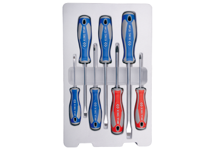 Zestaw wkrętaków śrubokrętów 7 cz. krzyżak PH No.1 x 80, No.2 x 100, płaskie 3 x 75, 4 x 100, 5,5 x 125, 6,5 x 150, 8 x 175 KING TONY 30117MR