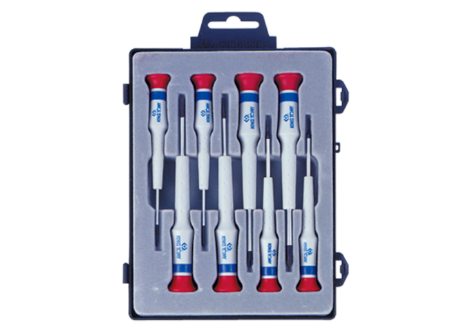 Zestaw wkrętaków śrubokrętów precyzyjnych 8cz. krzyżak PH No.000 - 1 x 40mm, płaskie 1,5 - 3,0 x 40mm, pudełko KING TONY 32108MR