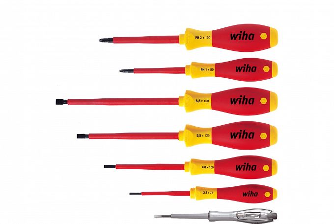 Zestaw wkrętaków śrubokręt SoftFinish electric płaski, Phillips 7-cz. Odpowiednie narzędzie do prac pod napięciem. 00834 WIHA