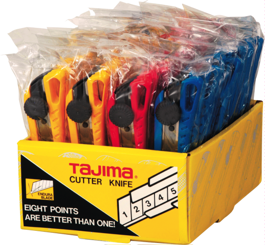 Noże z chowanym ostrzem łamanym 18mm, 3 arkusze, 4 kolory, 40 szt. TAJIMA LC521H40