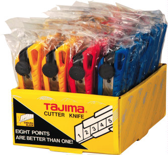 Noże z chowanym ostrzem łamanym 18mm, 3 arkusze, 4 kolory, 40 szt. TAJIMA LC521H40