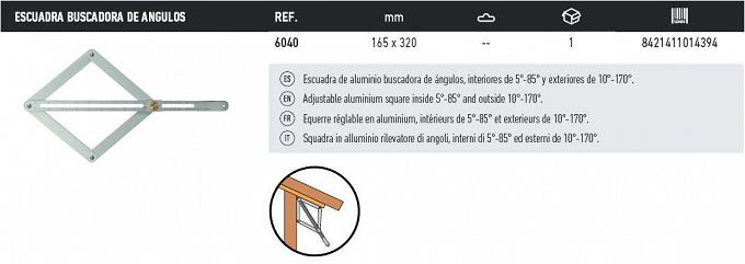 Kątownik, regulowany, 165/320mm MEDID 6040M