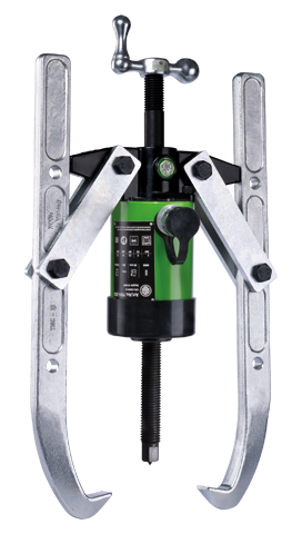 Ściągacz hydrauliczny 2-ramienny z rozwieralnymi ramionami, cylindrem hydraulicznym z drążonym tłokiem do napędu pompy KUKKO Y28-205