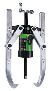 Ściągacz hydrauliczny 2-ramienny z rozwieralnymi ramionami, cylindrem hydraulicznym z drążonym tłokiem do napędu pompy KUKKO Y28-205