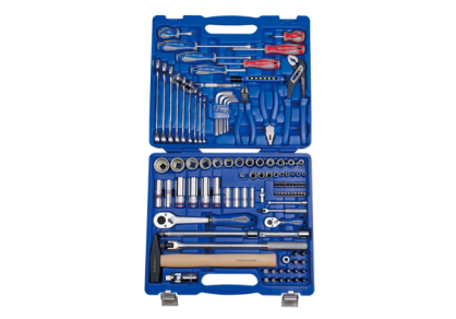 Zestaw nasadek 1/4" + 1/2" 110cz. 5-30mm 6-kąt. z akcesoriami, chrom+narzędzia uniwersalne w walizce plastikowej KING TONY 7510MR