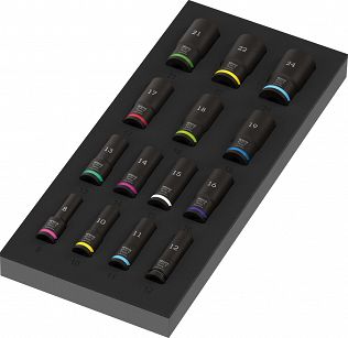 Wkładka piankowa 9728 z zestawem kluczy nasadowych Zyklop B 3/8" Impaktor Deep Set 1, 15 części WERA 05150118001