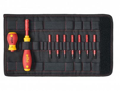 Wkrętak śrubokręt i zestaw bitów slimVario® płaski, Phillips, Pozidriv 9-cz. 1/4" w torbie WIHA (41232)