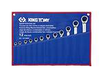 Zestaw kluczy płasko-oczkowych z grzechotką dwukierunkową 12 cz. 8 - 24 mm, etui KING TONY 12212MRN