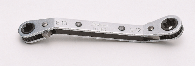 Klucz oczkowy odgięty z grzechotką i przełącznikiem E-TORX E10xE12, dł. 128mm KOKEN