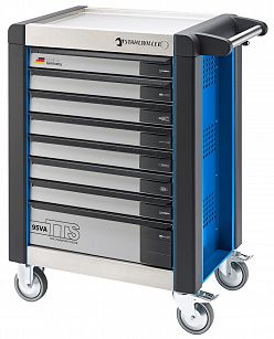 Wózek warsztatowy TTS Basic 8-szufl. niebieski z Nakładkami; 823x497x1021mm, max obciążenie: 30kg na szufladę; 750 kg na Wózek; 7 szuflad wysokość 80mm, 1 Szuflada wysokość 160 mm 95/VA8 B STAHLWILLE 81200067